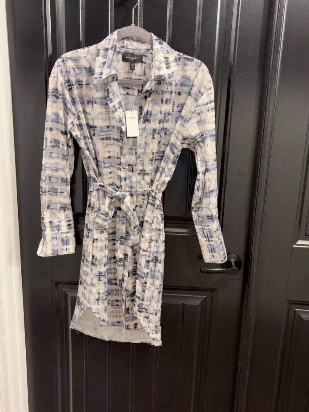Banana Republic Blue Abstract Print Belted Shirt Dress Size XS NWT